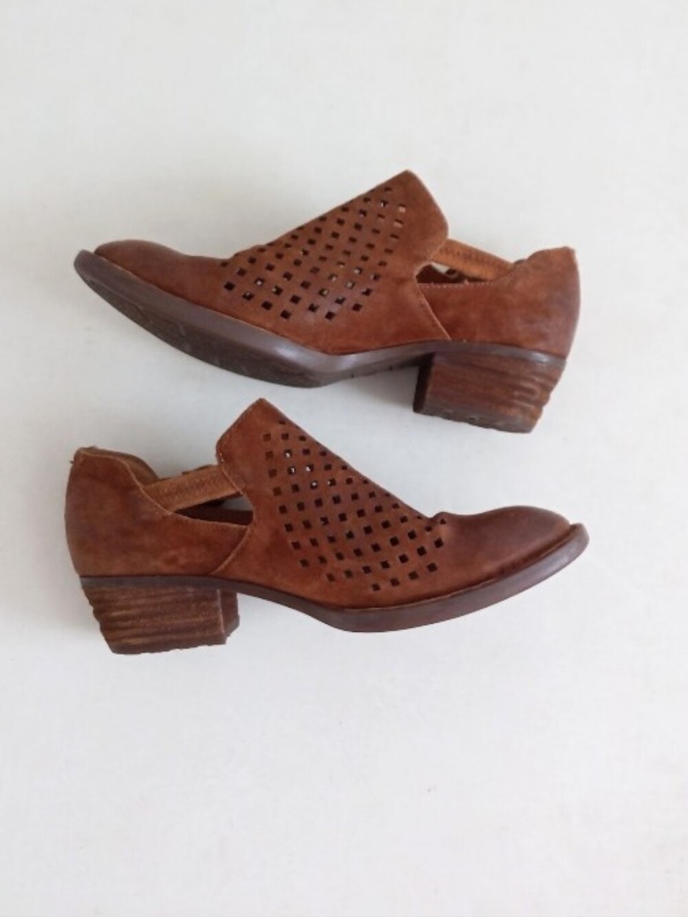 Born Nanna brown suede perforated cut out booties